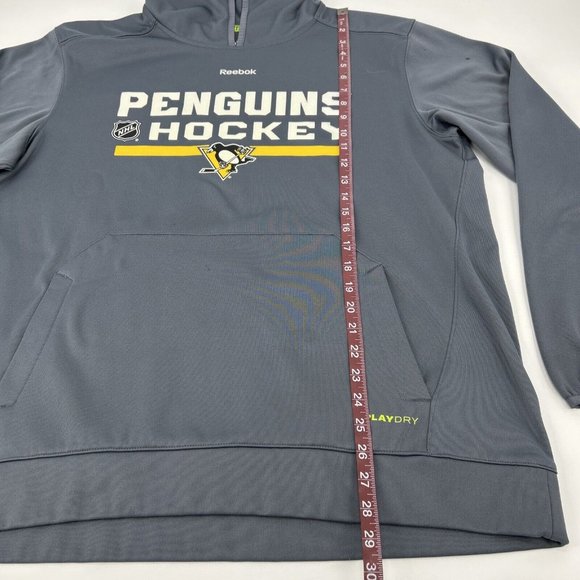 Men's Reebok Center Ice Pullover Fleece Hoodie Gray L Pittsburgh Penguins NHL‎ - Picture 8 of 11